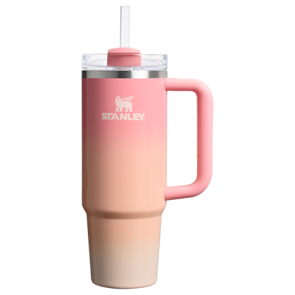 Stanley 40 OZ Quencher FlowState Stainless Steel Tumbler With Straw And Handle In Pink Mesa Sunset