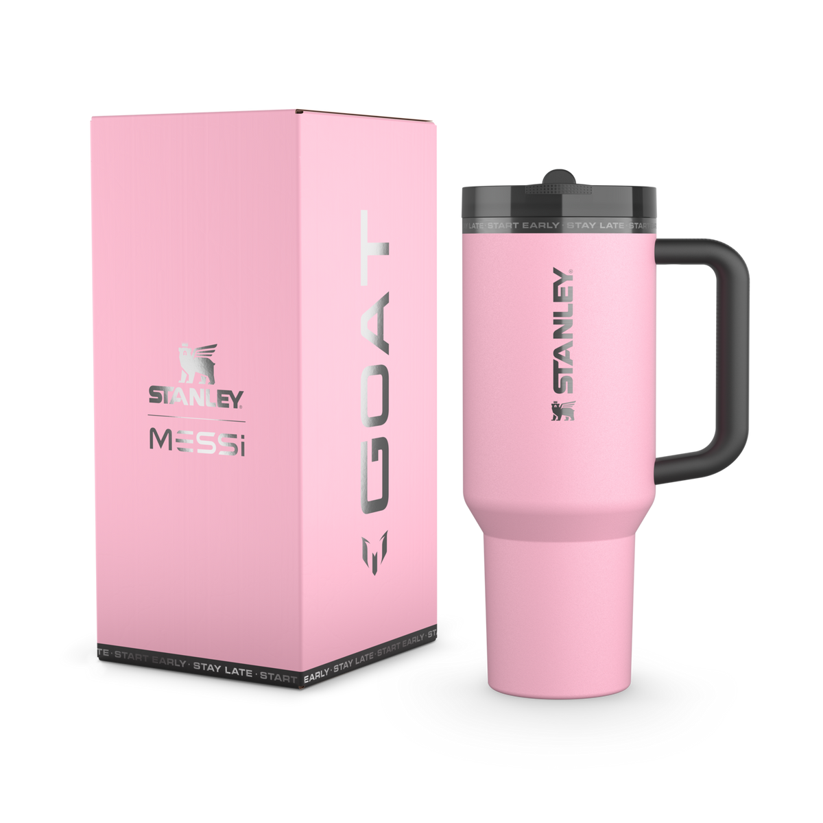 The Messi x Stanley Quencher ProTour Flip Straw Tumbler 40 OZ Cup In Messi GOAT Pink