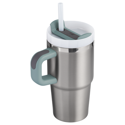 The Quencher H2.0 FlowState Tumbler 20oz with handle and straw In Stainless Steel Shale