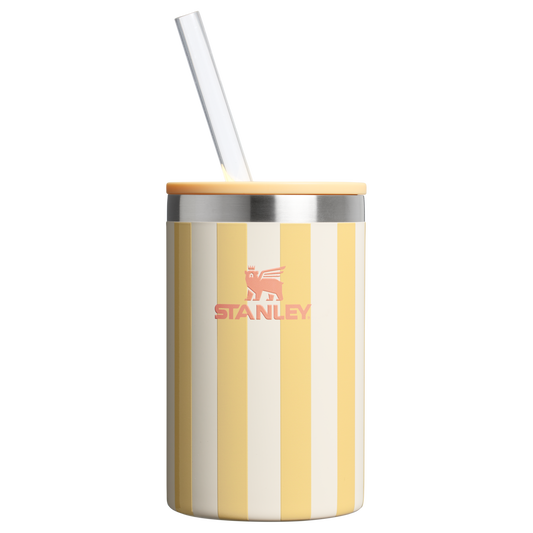 Stanley 10 OZ Everyday Can Cooler Cup In Butter Yellow Cabana Stripe Pink From The Oasis Collection