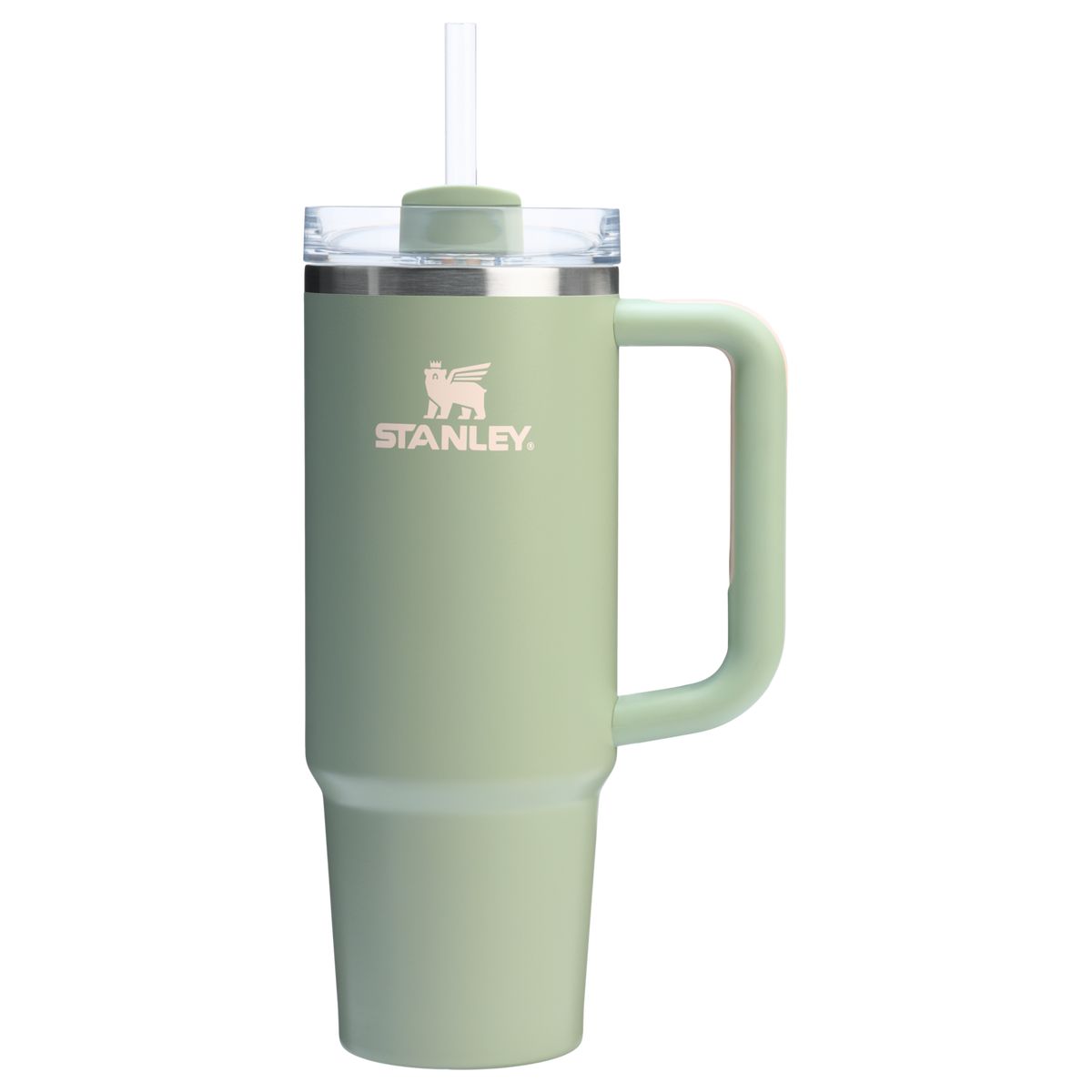 Stanley 40 OZ Quencher FlowState Stainless Steel Tumbler With Straw And Handle In Lichen Green